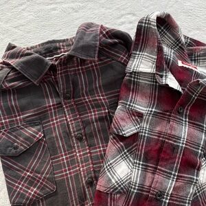 Wrangler Red and Gray Plaid Casual Shirts